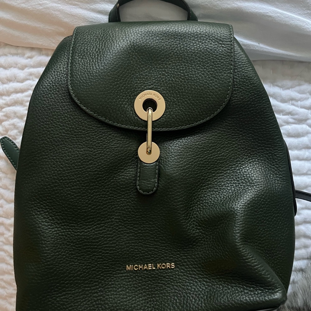 Michael Kors Dark Green Leather Backpack